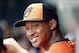 Mar 10, 2014; Bradenton, FL, USA; Baltimore Orioles second baseman Jonathan Schoop (6) smiles in the dugout against the Pittsburgh Pirates at McKechnie Field. Mandatory Credit: Kim Klement-USA TODAY Sports