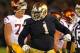 SOUTH BEND, IN - OCTOBER 19: Louis Nix III #1 of the Notre Dame Fighting Irish celebrates near the end of the game against the University of Southern California Trojans at Notre Dame Stadium on October 19, 2013 in South Bend, Indiana. Notre Dame defeated
