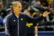 Mar 19, 2014; Milwaukee, WI, USA; Michigan head coach John Beilein during practice before the second round of the 2014 NCAA Tournament at BMO Harris Bradley Center. Mandatory Credit: Benny Sieu-USA TODAY Sports