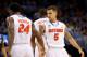 ORLANDO, FL - MARCH 22: Scottie Wilbekin #5 of the Florida Gators reacts with Casey Prather #24 after making a three-pointer in the second half against the Pittsburgh Panthers in the second half during the third round of the 2014 NCAA Men's Basketball To