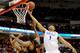 RALEIGH, NC - MARCH 21: Jabari Parker #1 of the Duke Blue Devils goes up for the ball against Langston Hall #21 of the Mercer Bears in the first half in the second round of the 2014 NCAA Men's Basketball Tournament at PNC Arena on March 21, 2014 in Ralei
