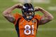 EAST RUTHERFORD, NJ - FEBRUARY 02: Tight end Joel Dreessen #81 of the Denver Broncos flexes prior to start of Super Bowl XLVIII against the Denver Broncos at MetLife Stadium on February 2, 2014 in East Rutherford, New Jersey. (Photo by Christian Peterse