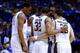 ST LOUIS, MO - MARCH 23: The Wichita State Shockers huddle during a break in play against the Kentucky Wildcats the third round of the 2014 NCAA Men's Basketball Tournament at Scottrade Center on March 23, 2014 in St Louis, Missouri. (Photo by Dilip Vis