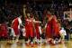 BUFFALO, NY - MARCH 22: Devin Oliver #5 of the Dayton Flyers reacts after defeating the Syracuse Orange 55-53 in the third round of the 2014 NCAA Men's Basketball Tournament at the First Niagara Center on March 22, 2014 in Buffalo, New York. (Photo by E