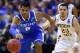 ST LOUIS, MO - MARCH 23: Andrew Harrison #5 of the Kentucky Wildcats drives up the court against Fred VanVleet #23 of the Wichita State Shockers during the third round of the 2014 NCAA Men's Basketball Tournament at Scottrade Center on March 23, 2014 in S