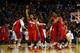 BUFFALO, NY - MARCH 22: Devin Oliver #5 of the Dayton Flyers reacts after defeating the Syracuse Orange 55-53 in the third round of the 2014 NCAA Men's Basketball Tournament at the First Niagara Center on March 22, 2014 in Buffalo, New York. (Photo by E