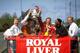 10 May 1992: (From left to right) David Burrows, Dean Saunders, Rob Jones, Mark Walters and Mark Wright of Liverpool stand on the top deck of the tour bus and celebrate as they hold the trophy aloft during their homecoming after their FA Cup Final victor
