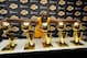 LOS ANGELES, CA - MARCH 20: Kobe Bryant #24 of the Los Angeles Lakers poses for a picture with his 5 NBA Championship trophies at STAPLES Center on March 20, 2014 in Los Angeles, California. NOTE TO USER: User expressly acknowledges and agrees that, by d