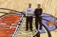30 Mar 2001: Head coach Mike Krzyzewski, right, of Duke and his assistant coach Johnny Dawkins watch over their team's practice for the semifinal of the NCAA Men's Basketball Final Four tournament at the Metrodome in Minneapolis, Minnesota. DIGITAL IMAG