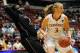 Mar 24, 2014; Ames, IA, USA; Stanford Cardinal forward Mikaela Ruef (3) backs in against Florida State Seminoles center Kia James (0) in the second half of a women's college basketball game in the second round of the NCAA Tournament at James H. Hilton Col