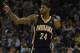 Mar 22, 2014; Memphis, TN, USA; Indiana Pacers forward Paul George (24) during the game against the Memphis Grizzlies at FedExForum. Memphis Grizzlies defeat the Indiana Pacers 82 - 71. Mandatory Credit: Justin Ford-USA TODAY Sports