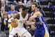 Mar 4, 2014; Indianapolis, IN, USA; Indiana Pacers center Roy Hibbert (55) is guarded by Golden State Warriors center Andrew Bogut (12) at Bankers Life Fieldhouse. Mandatory Credit: Brian Spurlock-USA TODAY Sports