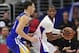 March 12, 2014; Los Angeles, CA, USA; Los Angeles Clippers guard Chris Paul (3) controls the ball against Golden State Warriors guard Klay Thompson (11) during the first half at Staples Center. Mandatory Credit: Gary A. Vasquez-USA TODAY Sports