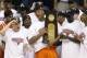 NEW ORLEANS - APRIL 7: Carmelo Anthony #15 and the rest of the Syracuse team celebrate with the championship trophy after defeating Kansas 81-78 during the championship game of the NCAA Men's Final Four Tournament on April 7, 2003 at the Louisiana Superd