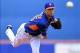 Mar 20, 2014; Port St. Lucie, FL, USA; New York Mets starting pitcher Zack Wheeler (45) throws against the Atlanta Braves in spring training action at Tradition Stadium. Mandatory Credit: Brad Barr-USA TODAY Sports