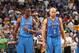 MEMPHIS, TN - MAY 11: Reggie Jackson #15 and Derek Fisher #6 of the Oklahoma City Thunder look on in Game Three of the Western Conference Semifinals against the Memphis Grizzlies during the 2013 NBA Playoffs on May 11, 2013 at FedExForum in Memphis, Tenne