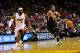 Mar 12, 2014; Miami, FL, USA; Brooklyn Nets forward Paul Pierce (34) lost control of the basketball as Miami Heat forward LeBron James (6) defends during the first half at American Airlines Arena. Mandatory Credit: Steve Mitchell-USA TODAY Sports
