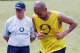 NEW YORK, NY - JULY 30: Juan Sebastian Veron of Man Utd during trains in front of Sir Alex Ferguson during training ahead of the Champions World Series game between Manchester United and Juventus on July 30, 2003 at The Rutgers Stadium in New Jersey, Ne