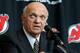 NEWARK, NJ - AUGUST 15: President and General Manager of the New Jersey Devils Lou Lamoriello addresses the media during the press conference announcing the new ownership of the New Jersey Devils on August 15, 2013 in Newark, New Jersey. (Photo by Andy