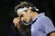 KEY BISCAYNE, FL - MARCH 26: Roger Federer of Switzerland shows his dejection against Kei Nishikori of Japan during their quarter final round match during day 10 at the Sony Open at Crandon Park Tennis Center on March 26, 2014 in Key Biscayne, Florida.