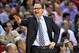 Jan 29, 2014; Miami, FL, USA; Oklahoma City Thunder head coach Scott Brooks reacts from the bench during the second half against the Miami Heat at American Airlines Arena. Mandatory Credit: Steve Mitchell-USA TODAY Sports