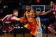 BOISE, ID - FEBRUARY 1: Terrence Williams #17 of the Los Angeles D-Fenders drives the ball between EJ Singler #15 and Kevin Murphy #33 of the Idaho Stampede during an NBA D-League game on February 1, 2014 at CenturyLink Arena in Boise, Idaho. The Stamped