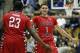 Dec 14, 2013; Berkeley, CA, USA; Fresno State Bulldogs guard Tyler Johnson (1) reacts after the Bulldogs recorded a basket against the California Golden Bears in the second half at Haas Pavilion. The Golden Bears defeated the Bulldogs 67-56. Mandatory Cre