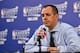 Jun 3, 2013; Miami, FL, USA; Indiana Pacers head coach Frank Vogel addresses the media following game 7 of the 2013 NBA Eastern Conference Finals at American Airlines Arena. The Miami Heat defeated the Pacers 99-76 to win the series four games to three. M