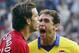 MANCHESTER, ENGLAND - SEPTEMBER 21: Martin Keown of Arsenal shows his feelings at Ruud Van Nistelrooy of Man Utd after Van Nistelrooy missed his penalty during the FA Barclaycard Premiership match between Manchester United and Arsenal at Old Trafford on