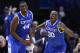 ST LOUIS, MO - MARCH 23: Julius Randle #30 of the Kentucky Wildcats celebrates with teammate Dakari Johnson #44 after defeating the Wichita State Shockers 78 to 76 during the third round of the 2014 NCAA Men's Basketball Tournament at Scottrade Center on