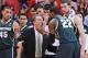 COLUMBUS, OH - MARCH 9: Head Coach Tom Izzo of the Michigan State Spartans and Branden Dawson #22 of the Michigan State Spartans argue during a timeout in the second half against the Ohio State Buckeyes on March 9, 2014 at Value City Arena in Columbus, O