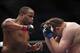 Oct 19, 2013; Houston, TX, USA; Daniel Cormier (red gloves) fights against Roy Nelson (blue gloves) in their heavyweight bout during UFC 166 at Toyota Center. Mandatory Credit: Andrew Richardson-USA TODAY Sports