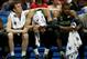 ANAHEIM, CA - MARCH 27: Brady Heslip #5, Isaiah Austin #21 and Cory Jefferson #34 of the Baylor Bears sit on the bench late in the second half while taking on the Wisconsin Badgers during the regional semifinal of the 2014 NCAA Men's Basketball Tournamen
