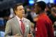 Mar 22, 2014; Orlando, FL, USA; Louisville Cardinals head coach Rick Pitino talks with guard Russ Smith (right) prior to the second half of a men's college basketball game against the Saint Louis Billikens during the third round of the 2014 NCAA Tournamen