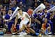 Mar 27, 2014; Memphis, TN, USA; Florida Gators guard Scottie Wilbekin (5) and UCLA Bruins guard Jordan Adams (3) go after a loose ball during the second half in the semifinals of the south regional of the 2014 NCAA Mens Basketball Championship tournament