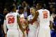 MEMPHIS, TN - MARCH 27: Scottie Wilbekin #5 of the Florida Gators speaks with his teammates during a regional semifinal of the 2014 NCAA Men's Basketball Tournament against the UCLA Bruins at the FedExForum on March 27, 2014 in Memphis, Tennessee. (Photo
