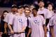 INDIANAPOLIS - APRIL 05: (L-R) Lance Thomas #42 Jon Scheyer #30, head coach Mike Krzyzewski, Nolan Smith #2 and Brian Zoubek #55 of the Duke Blue Devils watch CBS 's presentation of 'One Shining Moment' as they celebrate after they won 61-59 against the