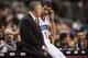 Mar 21, 2014; Philadelphia, PA, USA; Philadelphia 76ers head coach Brett Brown talks with guard Michael Carter-Williams (1) during the fourth quarter against the New York Knicks at the Wells Fargo Center. The Knicks defeated the Sixers 93-92. Mandatory Cr