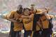 12 May 2001: Michael Owen of Liverpool celebrates his equaliser with team mates Emile Heskey, Steven Gerrard and Robbie Fowler in the AXA Sponsored FA Cup Final against Arsenal at the Millennium Stadium in Cardiff, Wales. Liverpool won 2-1. \ Mandatory C