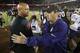 STANFORD, CA - OCTOBER 5: Head Coach David Shaw (L) of the Stanford Cardinal speaks with head coach Steve Sarkisian of the Washington Huskies after their game on October 5, 2013 at Stanford Stadium in Stanford, California. The Cardinal defeated the Huskie