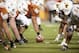 AUSTIN, TX - SEPTEMBER 1: Dominic Espinosa #55 of the Texas Longhorns lines up against the Wyoming Cowboy defense on September 1, 2012 at Darrell K Royal-Texas Memorial Stadium in Austin, Texas. (Photo by Cooper Neill/Getty Images)