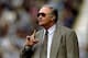 5 May 1996: Portrait of Coventry City Manager Ron Atkinson signalling to his team during an FA Carling Premiership match against Leeds United at the Highfield Road Ground in Coventry, England. \ Mandatory Credit: Ross Kinnaird/Allsport