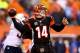CINCINNATI, OH - JANUARY 05: Quarterback Andy Dalton #14 of the Cincinnati Bengals passes against the San Diego Chargers during a Wild Card Playoff game at Paul Brown Stadium on January 5, 2014 in Cincinnati, Ohio. (Photo by Andy Lyons/Getty Images)