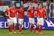 ST GALLEN, SWITZERLAND - MARCH 05: (L-R) Ricardo Rodriguez, Goekhan Inler, Josip Drmic and Valon Behrami of Switzerland celebrate the first goal of the match during the international friendly match between Switzerland and Croatia at the AFG Arena on March