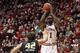 Dec 10, 2013; Bloomington, IN, USA; Indiana Hoosiers forward Noah Vonleh (1) shoots over Oakland Golden Grizzlies forward/center Corey Petros (42) during the first half at Assembly Hall. Mandatory Credit: Pat Lovell-USA TODAY Sports