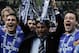 LONDON - MAY 7: (L-R) Frank Lampard, Jose Mourinho and John Terry hold the trophy up as his Chelsea team mates celebrate after receiving the Barclays Premiership Trophy at Stamford Bridge on May 7, 2005 in London, England. (Photo by Ben Radford/Getty Im