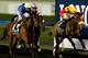 DUBAI, UNITED ARAB EMIRATES - JANUARY 09: Silvestre De Sousa riding Shuruq (L) wins Race 6, Al Maktoum Challenge Round during the first Longines Carnival Meeting at the Meydan Racecourse on January 9, 2014 in Dubai, United Arab Emirates. (Photo by Franc