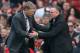 MANCHESTER, ENGLAND - MARCH 29: Manchester United Manager David Moyes shakes hands with Aston Villa Manager Paul Lambert (R) at the end of the Barclays Premier League match between Manchester United and Aston Villa at Old Trafford on March 29, 2014 in Ma