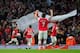 LONDON, ENGLAND - MARCH 29: Mathieu Flamini of Arsenal celebrates scoring their first goal with Santi Cazorla of Arsenal during the Barclays Premier League match between Arsenal and Manchester City at Emirates Stadium on March 29, 2014 in London, England