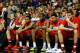 MEMPHIS, TN - MARCH 29: The Dayton Flyers bench looks on in the second half against the Florida Gators during the south regional final of the 2014 NCAA Men's Basketball Tournament at the FedExForum on March 29, 2014 in Memphis, Tennessee. (Photo by Kevin